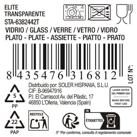 Inde Bajoplato de Vidrio Elite Transparente Staclara, Plato de Base para Mesa, 31 cm (Ancho 30.4 cm, Largo 30.6 cm, Alto 1.6 cm) (6 Unidades)