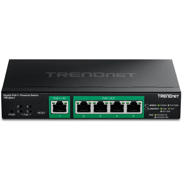 Trendnet TPE-B541 Switch Gestionado 5 Puertos Gigabit Ethernet (10/100/1000) PoE Negro, QoS, VLAN, Montaje Pared