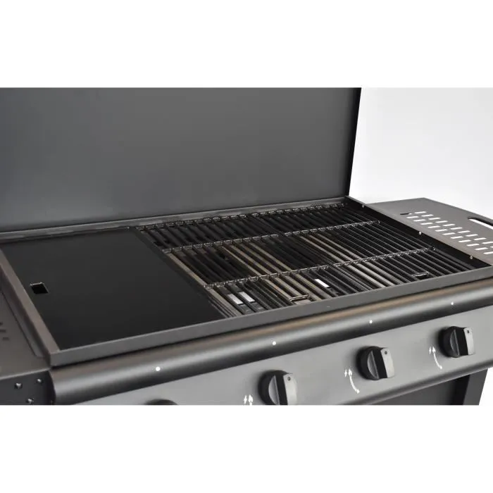 Grill Garden GRI3326880021520 - Barbacoa de Gas, 4 Quemadores, Negra, Tapa Protectora, Encendido Piezoeléctrico