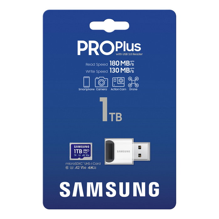 Samsung MB-MD1T0S EVO Plus MicroSDXC 1TB UHS-I U3 A2 V30 180MB/s 130MB/s con adaptador USB