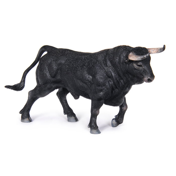 Deqube Toro Bravo Negro Zaino Trotando Figura Animal Réplica Pintada a Mano en Resina Coleccionable +3 Años