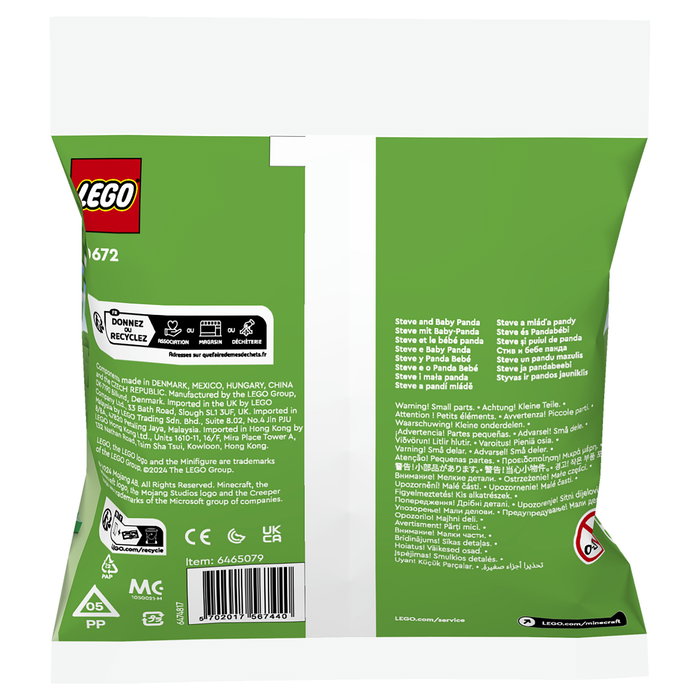 LEGO 30672 Minecraft Steve con Panda Bebé Juego de Construcción Polybag 35 Piezas Multicolor para Niños +6 Años