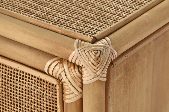 DKD Home Decor Mesita Auxiliar Abeto y Ratán con 1 Puerta