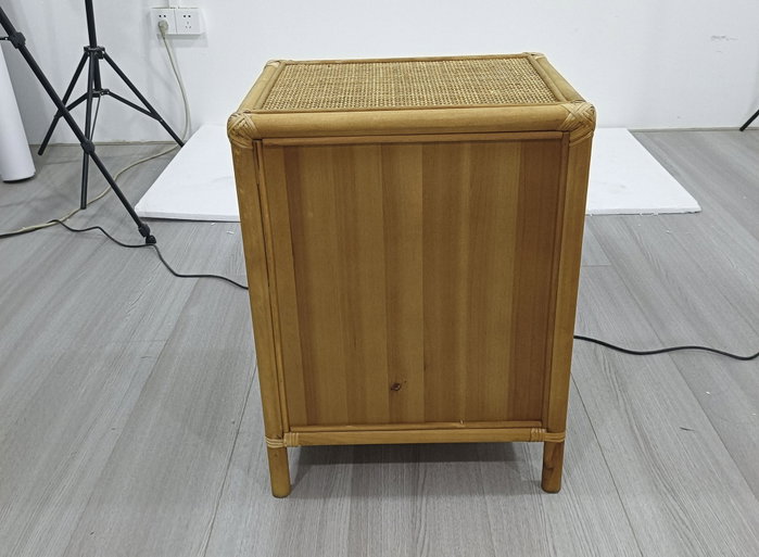 DKD Home Decor Mesita Auxiliar Abeto y Ratán con 1 Puerta