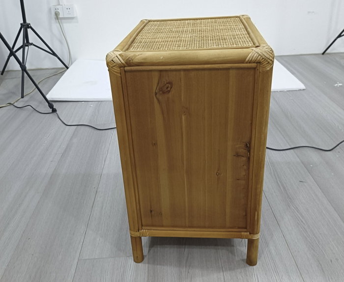 DKD Home Decor Mesita Auxiliar Abeto y Ratán con 1 Puerta