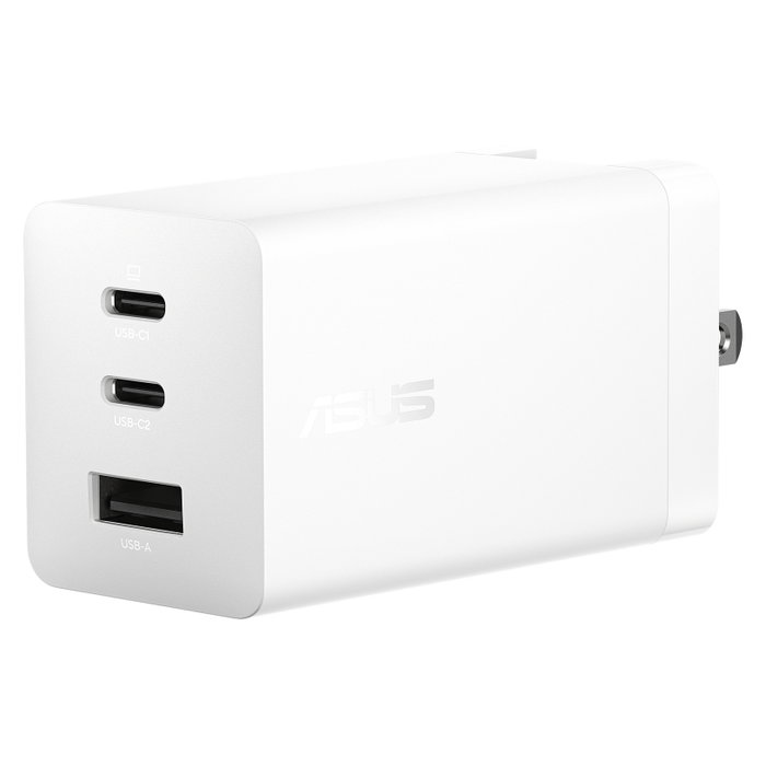 ASUS 100W USB-C GaN Cargador Rápido Universal, 2 Puertos Tipo C, 1 Puerto USB 2.0, 1.5 m, Blanco, Carga Rápida PD 3.0