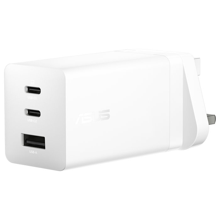 ASUS 100W USB-C GaN Cargador Rápido Universal, 2 Puertos Tipo C, 1 Puerto USB 2.0, 1.5 m, Blanco, Carga Rápida PD 3.0