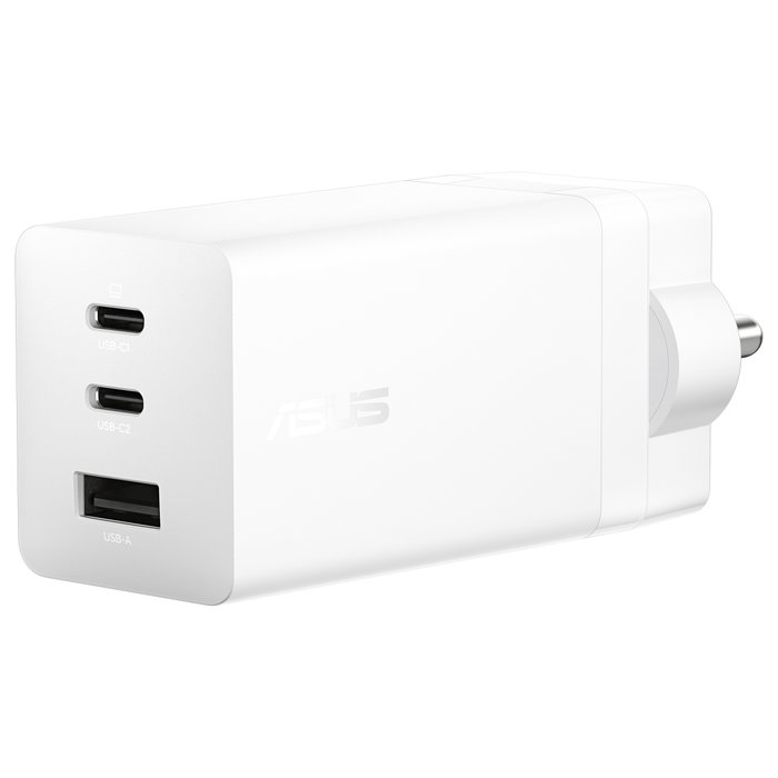 ASUS 100W USB-C GaN Cargador Rápido Universal, 2 Puertos Tipo C, 1 Puerto USB 2.0, 1.5 m, Blanco, Carga Rápida PD 3.0
