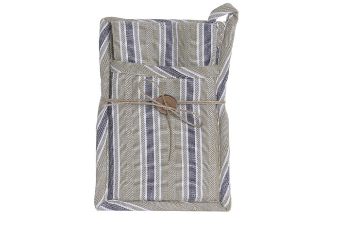 DKD Home Decor Set de 2 Paños de Algodón 40x70 cm y Agarrador Gris DKD Home Decor Set de 2 Paños de Algodón 40x70 cm y Agarrador Gris