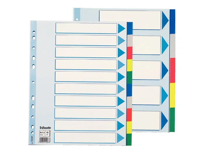 Esselte Separadores DIN A4 Polipropileno 1-10 Multitaladro con Cartulina Índice Color