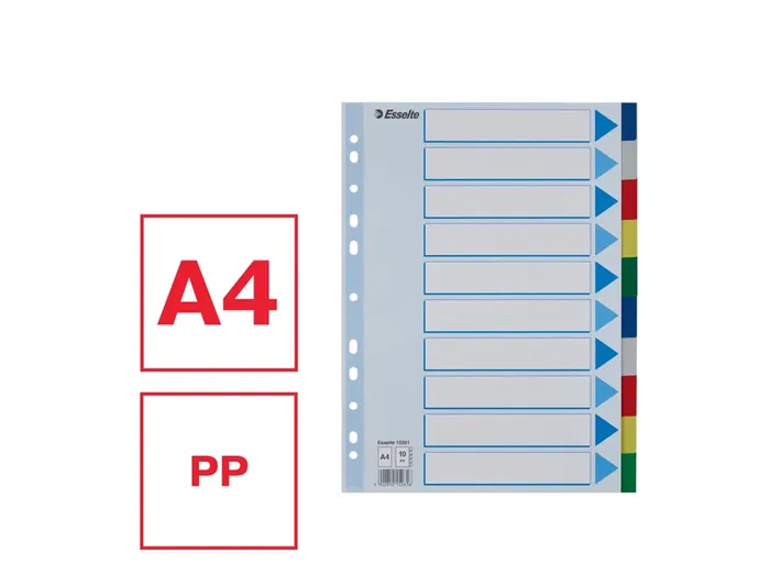 Esselte Separadores DIN A4 Polipropileno 1-10 Multitaladro con Cartulina Índice Color