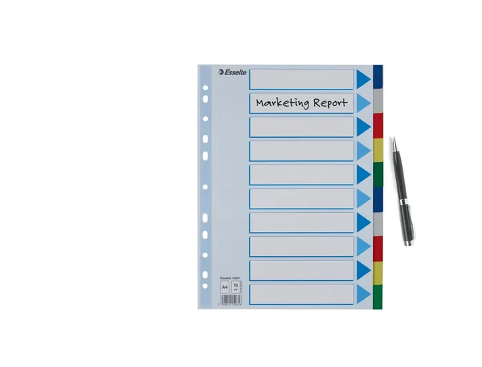 Esselte Separadores DIN A4 Polipropileno 1-10 Multitaladro con Cartulina Índice Color