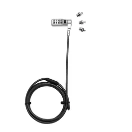 Dicota Candado de Seguridad Universal con Cable, 3 Cabezales Intercambiables, Fits all Slots, Código Preestablecido