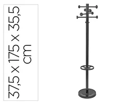 Maul Perchero Metálico 390x1750x390 mm, Negro, 8 Ganchos para Abrigos y Soporte para Paraguas