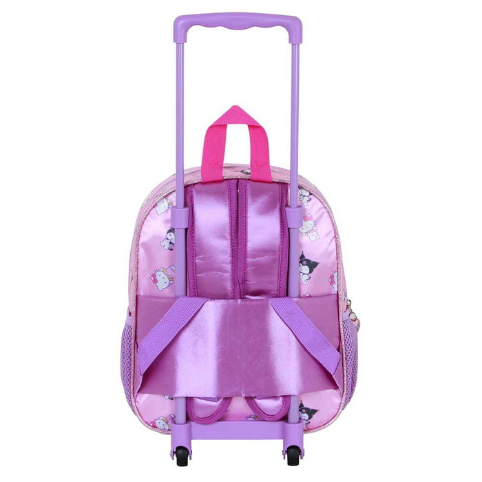 Sanrio Hello Kitty Mochila Pequeña Infantil con Ruedas 3D Relieve Frontal, Asa Telescópica, 7L y 2 Bolsillos Malla Rosa