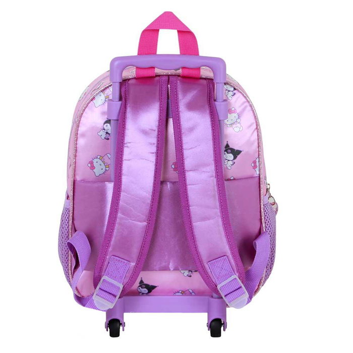 Sanrio Hello Kitty Mochila Pequeña Infantil con Ruedas 3D Relieve Frontal, Asa Telescópica, 7L y 2 Bolsillos Malla Rosa