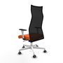 PIQUERAS Y CRESPO Sillón Albacete con mecanismo Sincro, Tela Naranja y Malla Negra, Base Blanca, Brazos 1D, Ruedas 65mm para Parqué