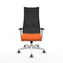 PIQUERAS Y CRESPO Sillón Albacete con mecanismo Sincro, Tela Naranja y Malla Negra, Base Blanca, Brazos 1D, Ruedas 65mm para Parqué