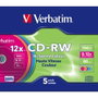 Verbatim CD-RW 700MB Pack de 5 con Slimcase y superficie de colores