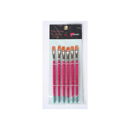 Pryse 6110010 Juego de Pinceles para Bellas Artes, Pincel Plano, 6 Piezas, Azul, Rosa, Plata