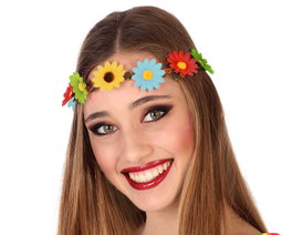 Diadema con flores multicolor estilo hippie años 60