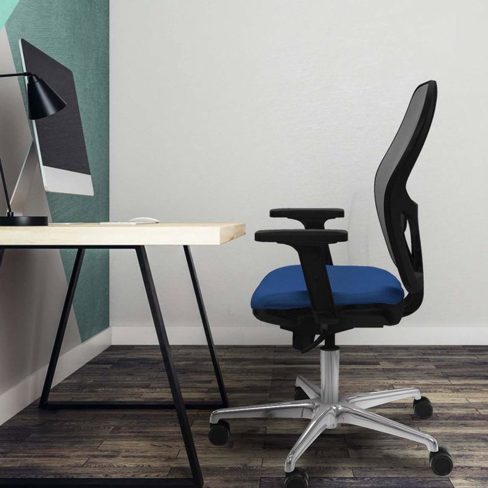 PIQUERAS Y CRESPO Silla de oficina Jorquera con mecanismo Sincro, tela azul claro y malla gris PIQUERAS Y CRESPO Silla de oficina Jorquera con mecanismo Sincro, tela azul claro y malla gris