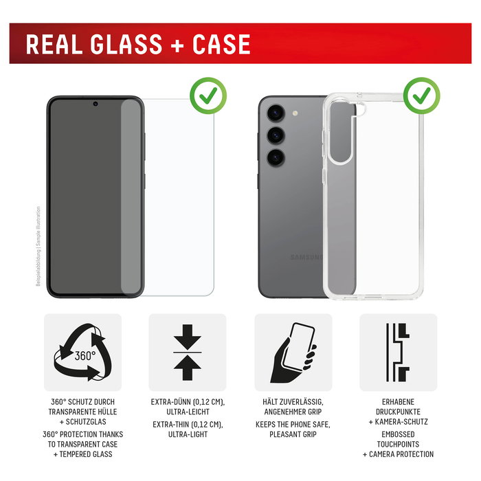 Displex Protector de Pantalla Vidrio Templado 10H + Funda para Samsung Galaxy S24 / Galaxy S25 (Ref. 01908) - Transparente, 1 Pieza