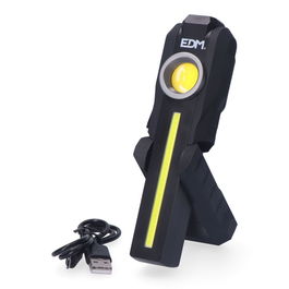 Edm Linterna de Trabajo LED COB Recargable 5W 200lm + 200lm + Spot 50lm con Base Imantada y Gancho, USB Tipo C
