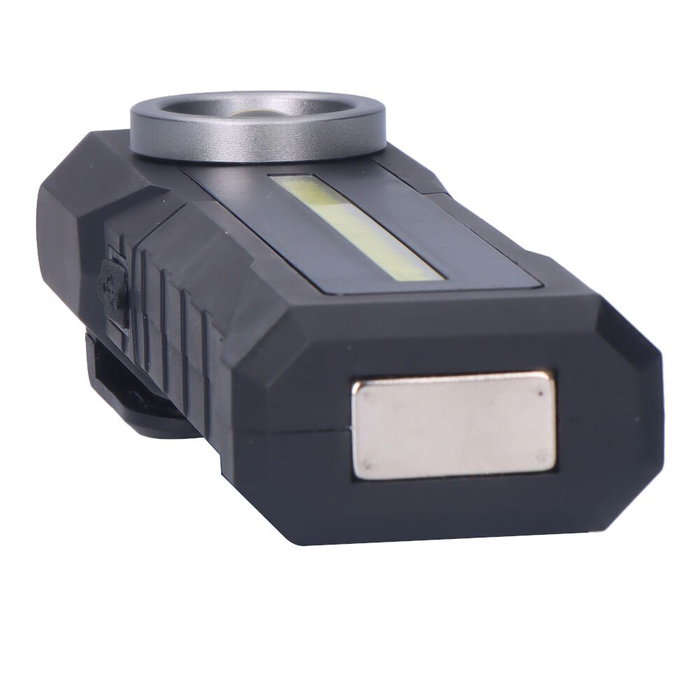 Edm Linterna de Trabajo LED COB Recargable 5W 200lm + 200lm + Spot 50lm con Base Imantada y Gancho, USB Tipo C