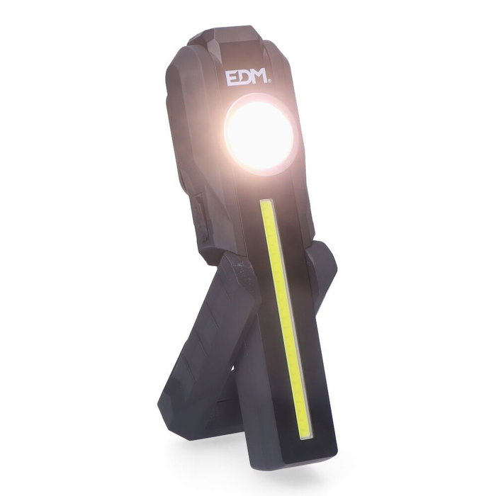 Edm Linterna de Trabajo LED COB Recargable 5W 200lm + 200lm + Spot 50lm con Base Imantada y Gancho, USB Tipo C