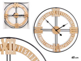 Giftdecor Reloj de Pared Minutero 60x60x5cm Metal Madera MDF Negro (Set de 4)