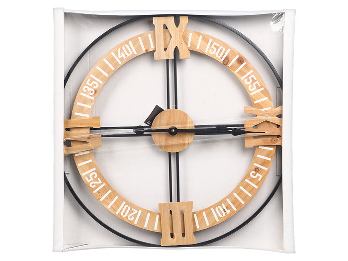 Giftdecor Reloj de Pared Minutero 60x60x5cm Metal Madera MDF Negro (Set de 4)