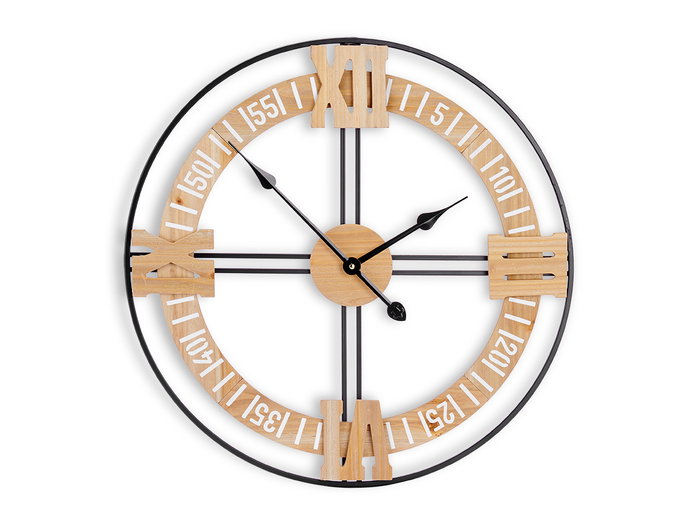 Giftdecor Reloj de Pared Minutero 60x60x5cm Metal Madera MDF Negro (Set de 4)