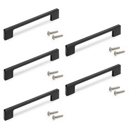 Emuca Lote de 5 tiradores para mueble Paiporta, L160mm, intereje 128mm, Zamak, Pintado negro