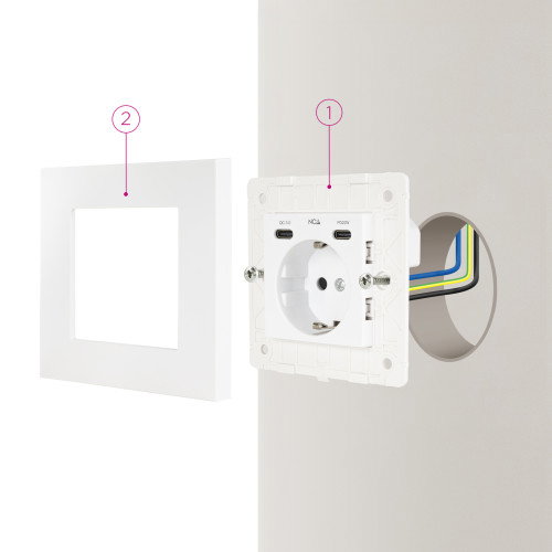 Nanocable Base de Enchufe Schuko con 2 USB-C PD 20W, Blanco