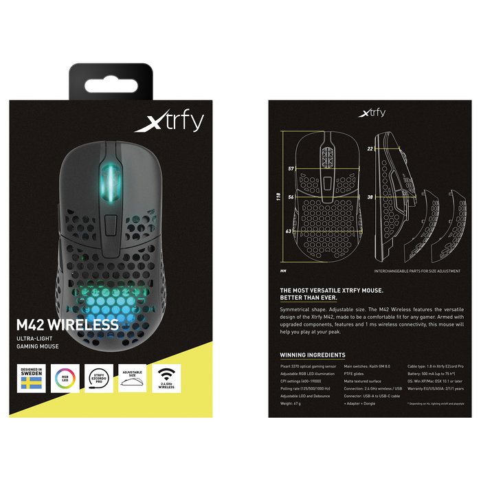 Cherry XTRFY M42 Ratón Óptico Inalámbrico Negro para Juego 19000 DPI Ambidextro