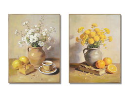 DKD Home Decor Set de 2 Cuadros sobre Lienzo Jarrón Limones 62x2,3x82 cm