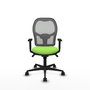 Silla de oficina Jorquera con mecanismo Sincro tapizada con Tela color Pistacho y malla color Gris. Equipada con lumbar 1D, Brazos 1D y Ruedas 65mm nailon