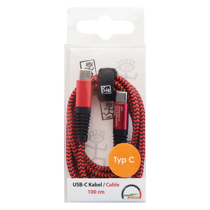 2GO 797195 Cable USB-C a USB-C de 1 m, USB 3.2 Gen 1, Carga y Datos, Nylon Trenzado, Color Rojo