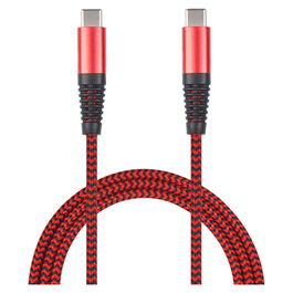 2GO 797195 Cable USB-C a USB-C de 1 m, USB 3.2 Gen 1, Carga y Datos, Nylon Trenzado, Color Rojo