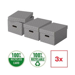Esselte Pack de 3 cajas de almacenaje de cartón gris, 36,5x26,5x20,5cm