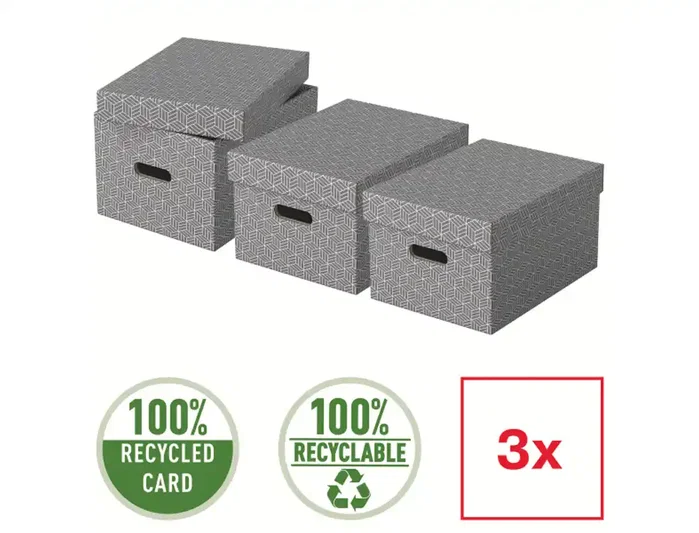 Esselte Pack de 3 cajas de almacenaje de cartón gris, 36,5x26,5x20,5cm