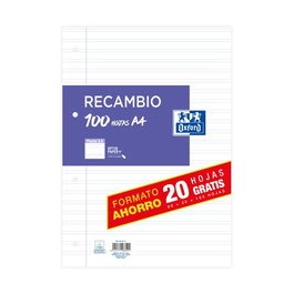 Oxford Recambio Paquete A4 80H + 20H Gratis Pauta 3,5 Con Margen