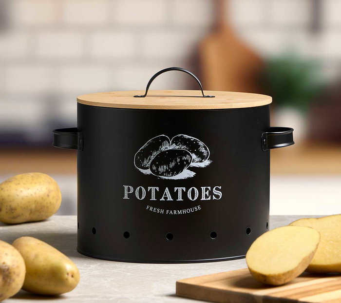 Kinvara Patatero con Tapa de Bambú Negro - Organizador o Caja de Almacenamiento 28 x我们这个span>22 x 22 cm (Set de 4)