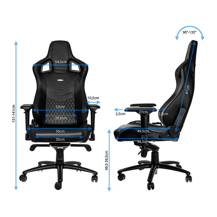 Noblechairs EPIC Echtleder Gaming Stuhl - schwarz
