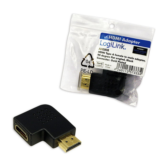 LogiLink Adaptador HDMI con ángulo de 90° y diseño plano