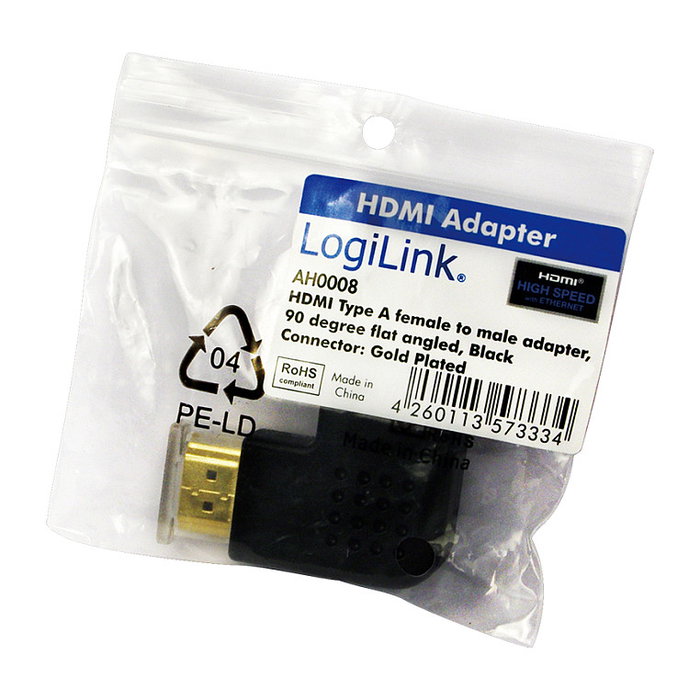 LogiLink Adaptador HDMI con ángulo de 90° y diseño plano
