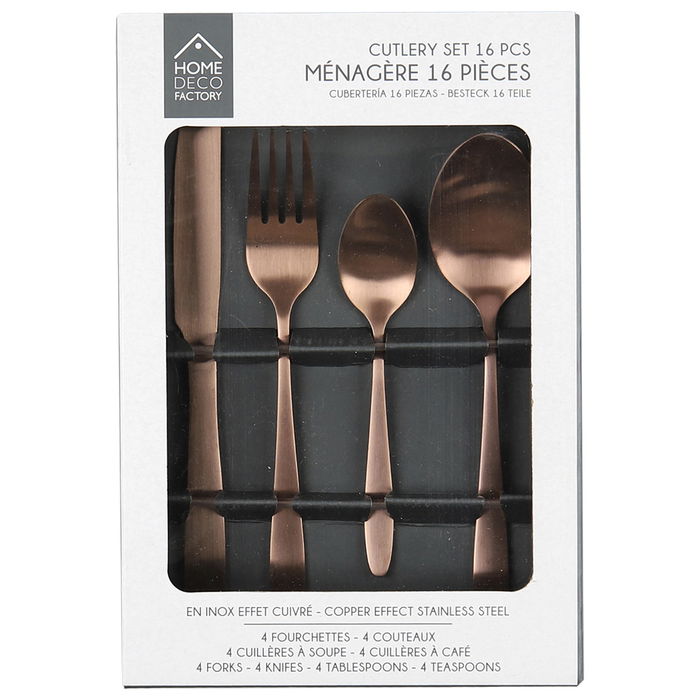 Home Deco Factory Cubertería 16 Piezas Colección Mirage Acero Inoxidable Color Cobre