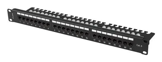 Lanberg PPU6-1124-B Panel de Parcheo 24 Puertos Cat.6 UTP 1U Negro con Organizador de Cables para Rack 19"