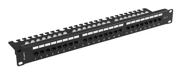 Lanberg PPU6-1124-B Panel de Parcheo 24 Puertos Cat.6 UTP 1U Negro con Organizador de Cables para Rack 19"